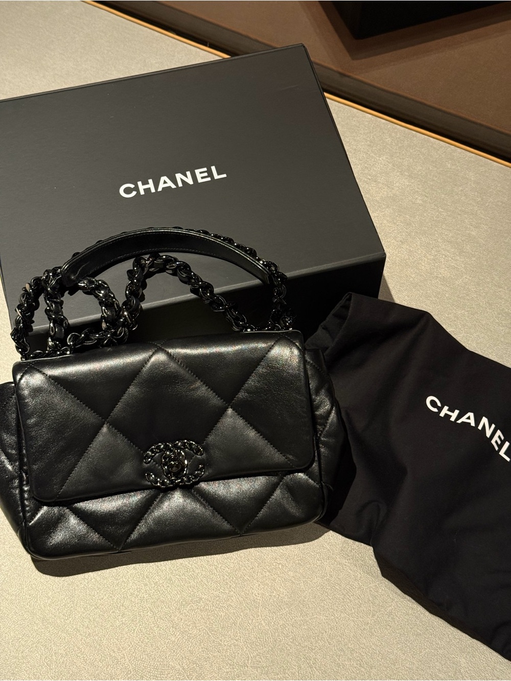 CHANEL 19 So Black Black Lambskin Shoulder Bag